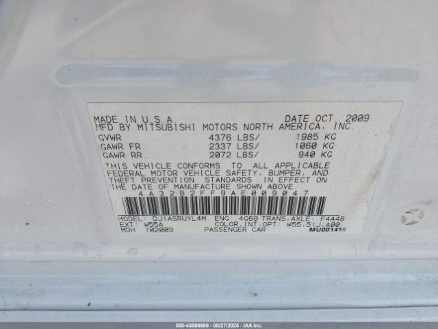 2010 MITSUBISHI GALANT 4A32B2FF9AE009047 Photo 8