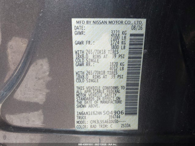 1N6AA1E62HN504906 Nissan Titan