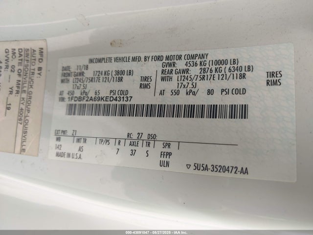 Ford 2019 2019 1FDBF2A69KED43137 Image 9