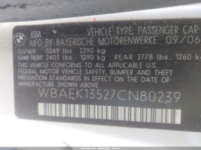 2007 BMW 650I WBAEK13527CN80239 Photo 8