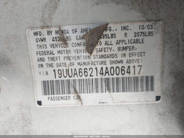 2004 ACURA TL 19UUA66214A006417 Photo 8