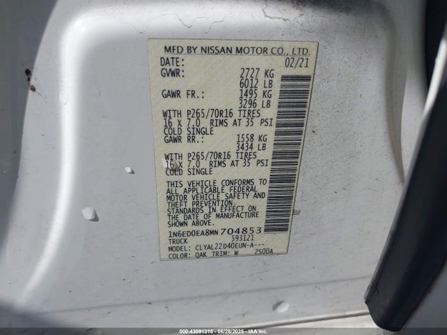 2021 NISSAN FRONTIER 1N6ED0EA8MN704853 Photo 8