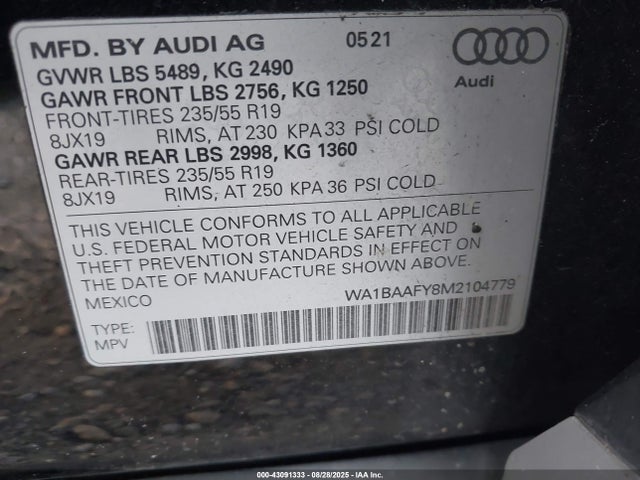 2021 AUDI Q5 WA1BAAFY8M2104779 Photo 8