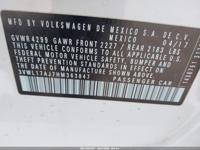 3VWL17AJ7HM363847 Volkswagen 1.8 tsi