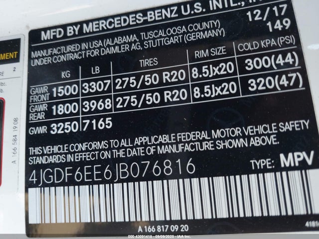 Продаж на аукціоні авто 2018 Mercedes-benz Gls 450 4matic, vin: 4JGDF6EE6JB076816, номер лоту: 43091418