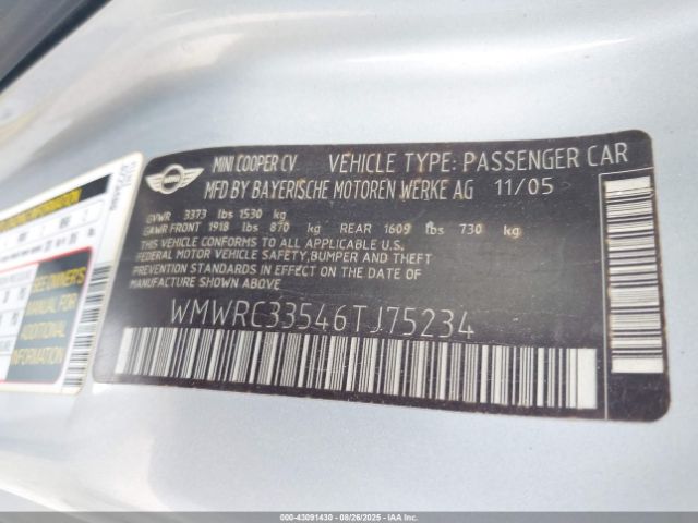 2006 MINI COOPER WMWRC33546TJ75234 Photo 8