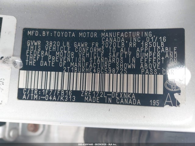 2T1BURHE4GC598725 Toyota 2zr-fe