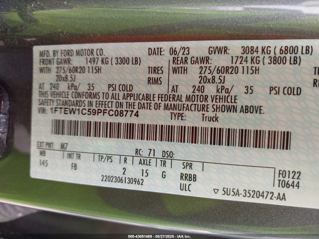 Ford 5.0l-4v 2023 1FTEW1C59PFC08774 Image 9