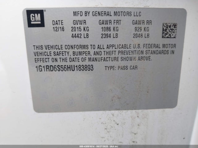 1G1RD6S56HU183893 Chevrolet l3a - di: direct injectio, vvt: variable valve timing, hybrid, gen 1