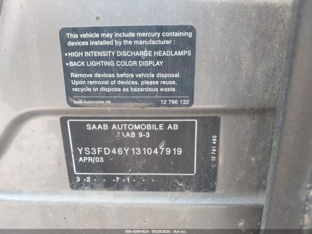 2003 SAAB 9-3 YS3FD46Y131047919 Photo 8