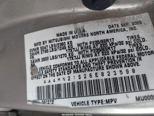 2006 MITSUBISHI ENDEAVOR 4A4MN21S26E023590 Photo 8