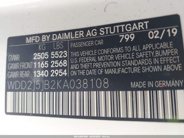 2019 MERCEDES-BENZ CLS 450 WDD2J5JB2KA038108 Photo 8