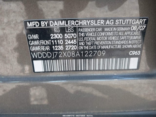 Продаж на аукціоні авто 2008 Mercedes-benz Cls 550, vin: WDDDJ72X08A122709, номер лоту: 43091715