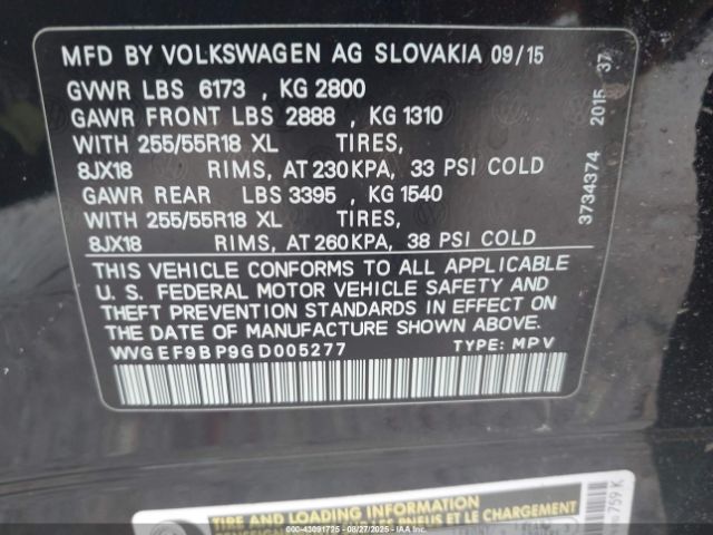 2016 VOLKSWAGEN TOUAREG WVGEF9BP9GD005277 Photo 8