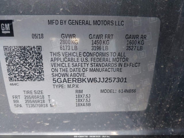 43091750 :رقم المزاد ، 5GAERBKW6JJ257301 vin ، 2018 Buick Enclave Essence مزاد بيع