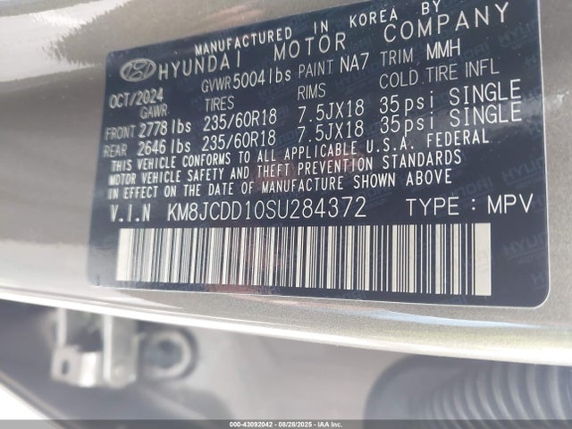 KM8JCDD10SU284372 Hyundai t-gdi gamma ii