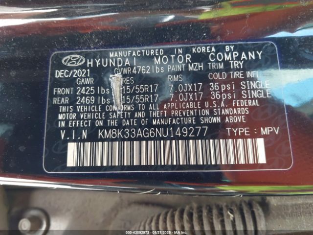 2022 HYUNDAI KONA ELECTRIC KM8K33AG6NU149277 Photo 8