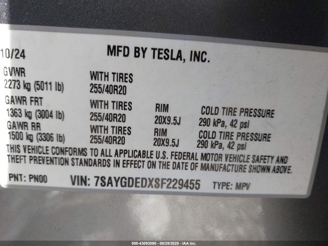 7SAYGDEDXSF229455 Tesla 2025