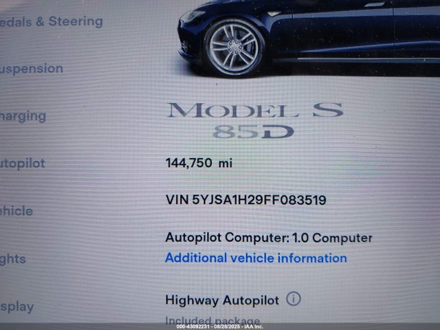 2015 TESLA MODEL S 5YJSA1H29FF083519 Photo 6