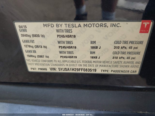 2015 TESLA MODEL S 5YJSA1H29FF083519 Photo 8