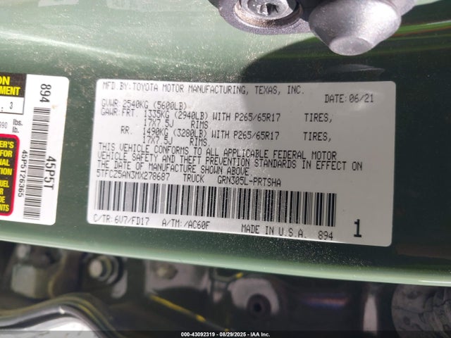 5TFCZ5AN3MX278687 Toyota 2gr-fks