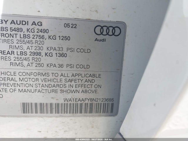 2022 AUDI Q5 WA1EAAFY8N2123685 Photo 8