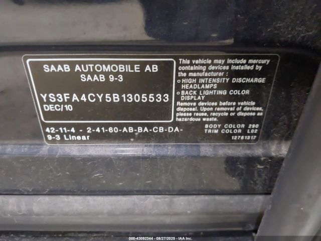 2011 SAAB 9-3 YS3FA4CY5B1305533 Photo 8