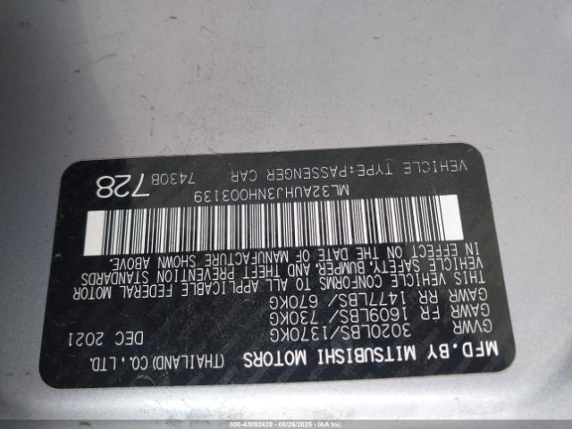 2022 MITSUBISHI MIRAGE ML32AUHJ3NH003139 Photo 8