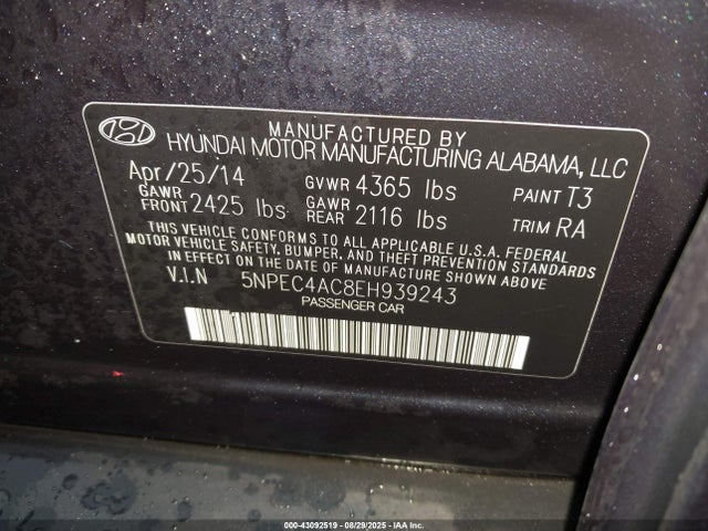 Hyundai Sonata Limited 2014 5NPEC4AC8EH939243 Image 9