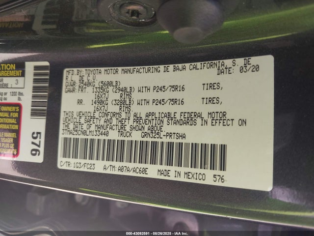 Toyota 2gr-fks 2020 3TMAZ5CN0LM133440 Image 9