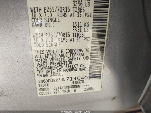 1N6DD0ER7HN714040 Nissan Frontier