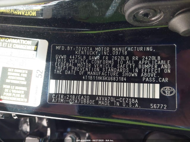 4T1B11HK6KU683184 Toyota a25a-fks
