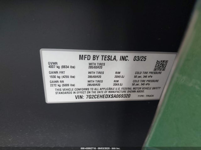 2025 TESLA CYBERTRUCK 7G2CEHEDXSA069320 Photo 8