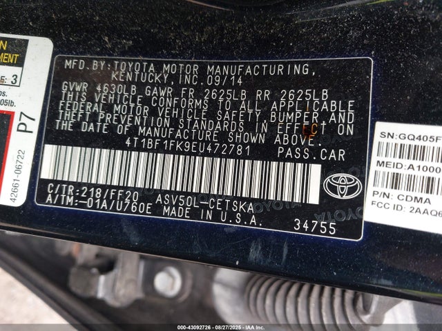 4T1BF1FK9EU472781 Toyota 2ar-fe