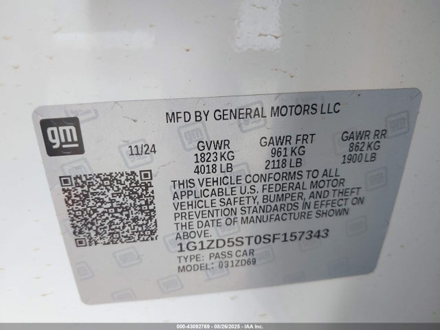 1G1ZD5ST0SF157343 Chevrolet lfv