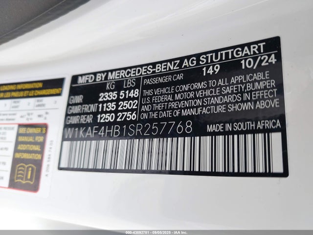 W1KAF4HB1SR257768 Mercedes-Benz m254