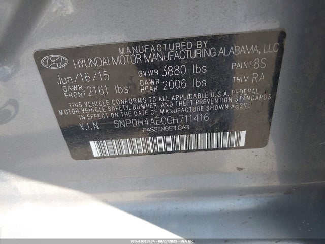 Hyundai dohc mpi nu 2016 5NPDH4AE0GH711416 Image 9