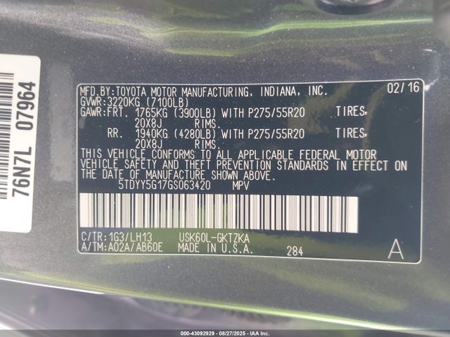 5TDYY5G17GS063420 Toyota 3ur-fe