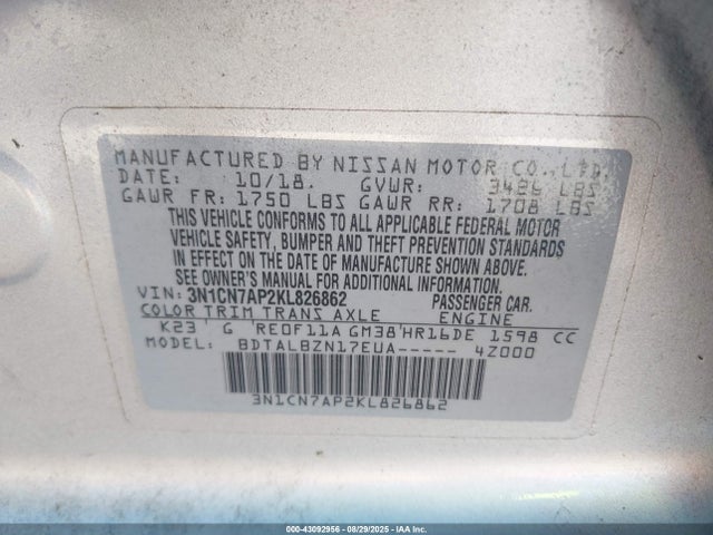 Nissan 2019 2019 3N1CN7AP2KL826862 Image 9