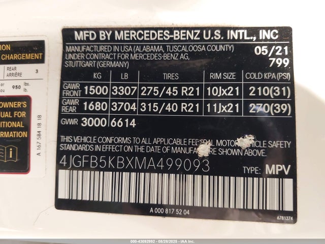 4JGFB5KBXMA499093 Mercedes-Benz m256