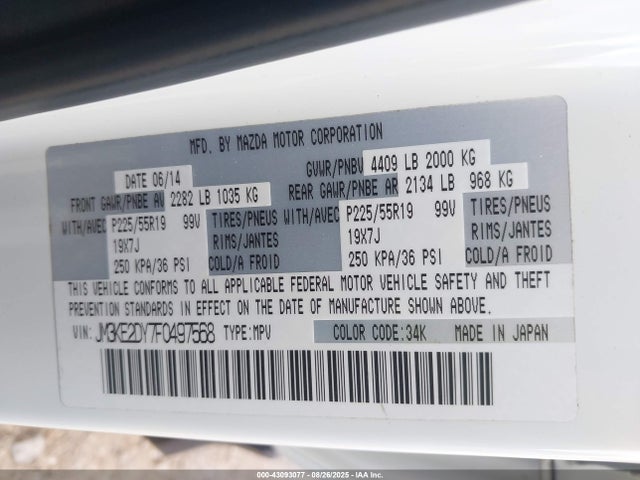 Aukcja sprzedaży 2015 Mazda Cx-5 Grand Touring, vin: JM3KE2DY7F0497568, numer aukcji: 43093077