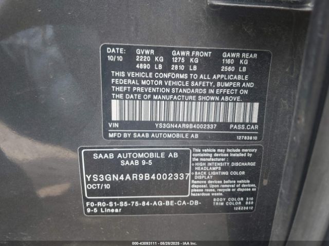 2011 SAAB 9-5 YS3GN4AR9B4002337 Photo 8