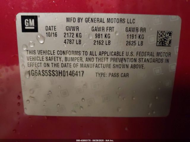 2017 CADILLAC CTS 1G6AS5SS3H0146417 Photo 8