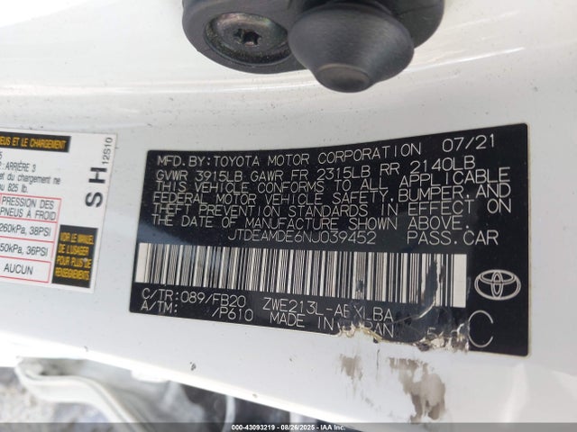 Toyota 2zr-fxe, 1nm 2022 JTDEAMDE6NJ039452 Image 9