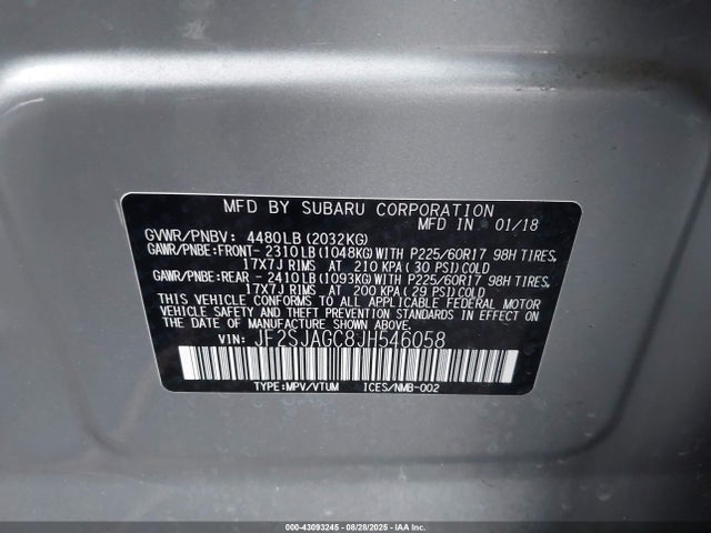 JF2SJAGC8JH546058 Subaru naturally aspirated u5