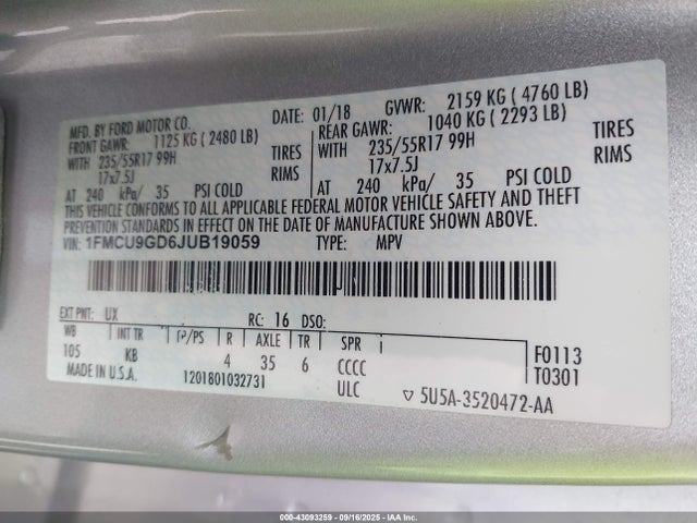 2018 FORD ESCAPE 1FMCU9GD6JUB19059 Photo 8