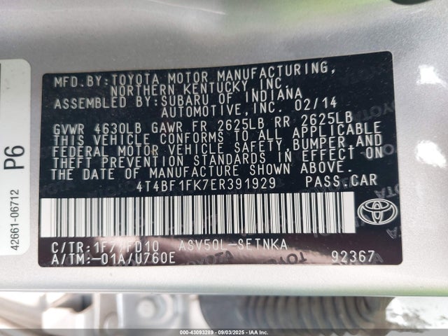 Toyota 2ar-fe 2014 4T4BF1FK7ER391929 Image 9