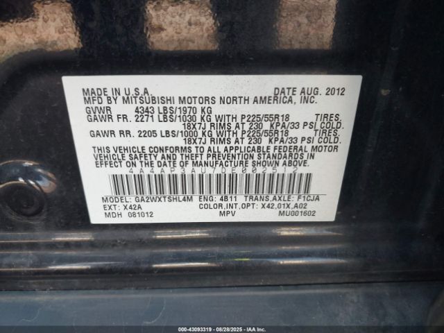 2013 MITSUBISHI OUTLANDER SPORT 4A4AP3AU7DE002512 Photo 8