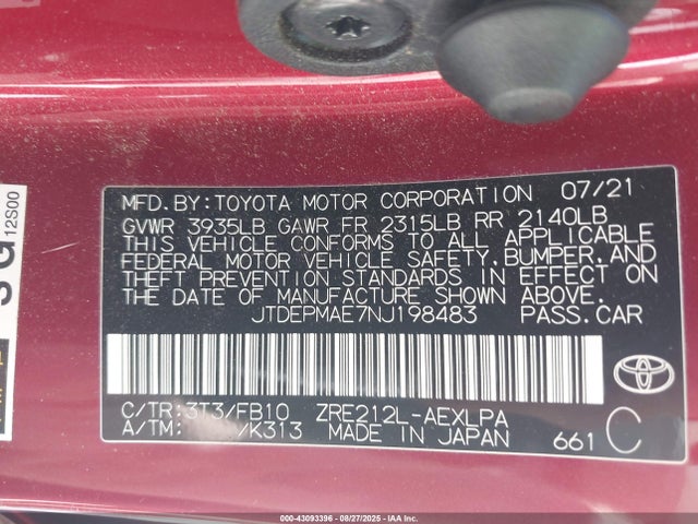 JTDEPMAE7NJ198483 Toyota 2zr-fae
