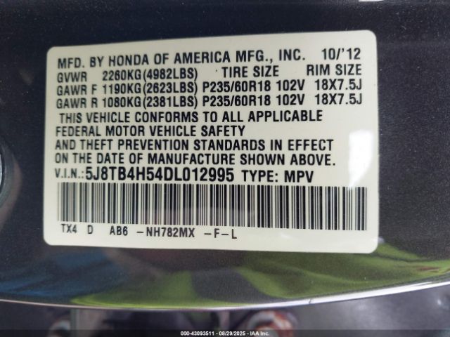 2013 ACURA RDX 5J8TB4H54DL012995 Photo 8